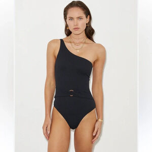 BOTEH One Shoulder Textured Swimsuit Size Medium In Black